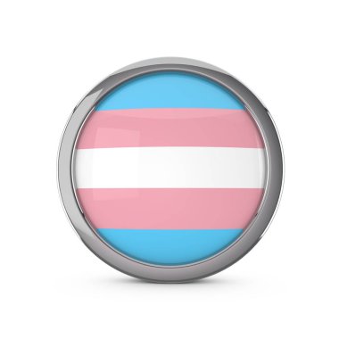 Krom çerçeveli parlak daire şeklinde transgender bayrak. 3d 