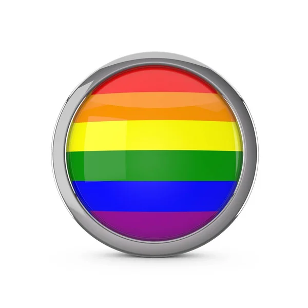 Gay orgullo arco iris bandera en un brillante círculo forma con cromo fram — Foto de Stock