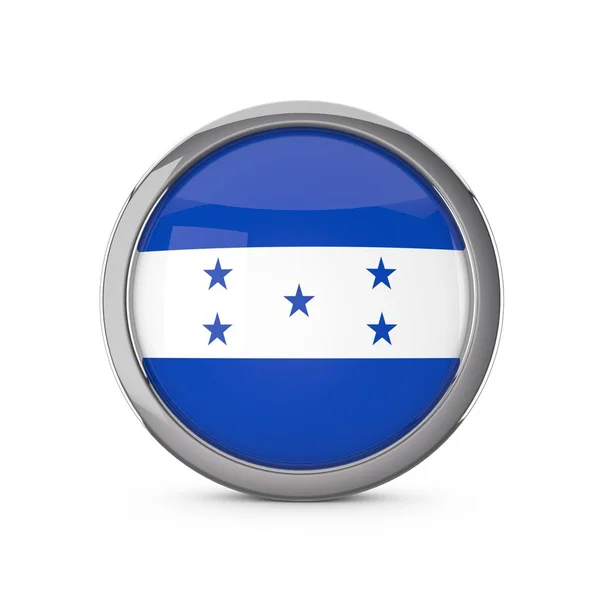 Honduras national flag in a glossy circle shape with chrome fram — Stock Photo, Image