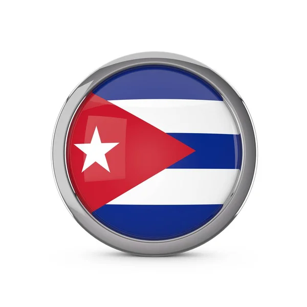 Государственный флаг Кубы в блестящей форме круга с хромированной рамкой. 3 недели — стоковое фото