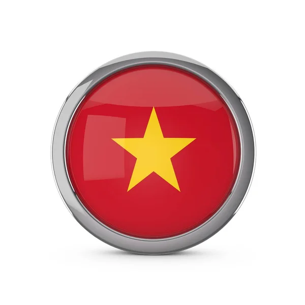 stock image Vietnam national flag in a glossy circle shape with chrome frame