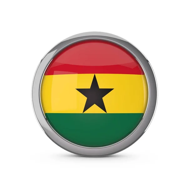 Bandera nacional de Ghana en forma de círculo brillante con marco cromado . — Foto de Stock