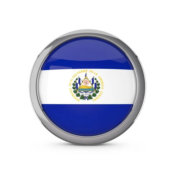 El Salvador national flag in a glossy circle shape with chrome f — Stock Photo, Image