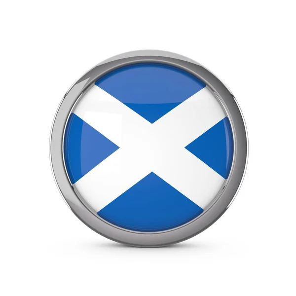 Государственный флаг Шотландии в глянцевой форме круга с хромированным фрамом — стоковое фото