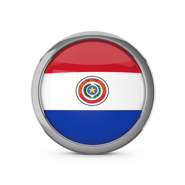 Paraguay national flag in a glossy circle shape with chrome fram — Stock Photo, Image