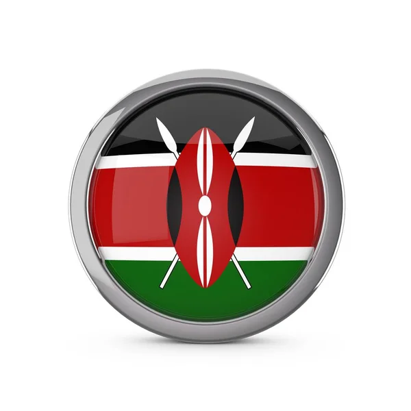 Bandera nacional de Kenia en forma de círculo brillante con marco de cromo . —  Fotos de Stock