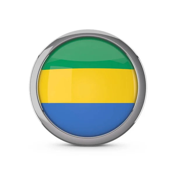 Gabon national flag in a glossy circle shape with chrome frame. — Stock Photo, Image