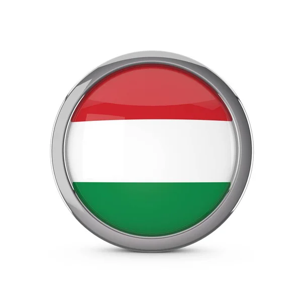 Bandiera nazionale ungherese a cerchio lucido con cornice cromata — Foto Stock
