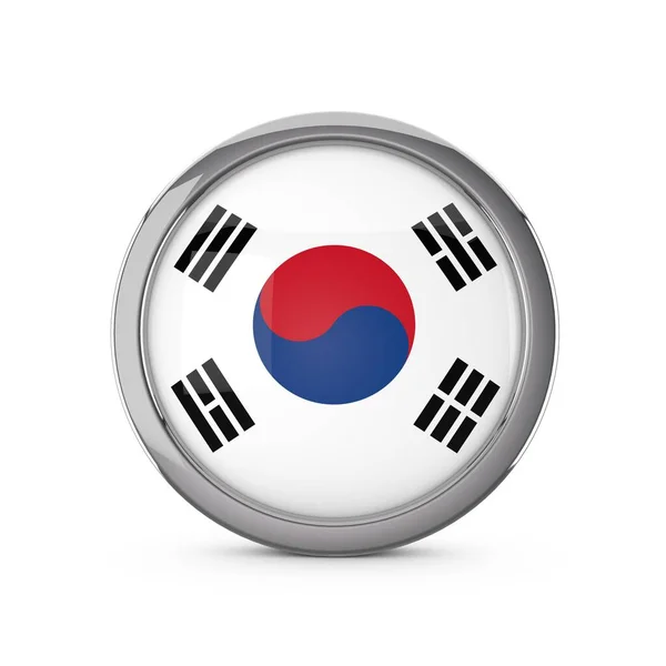 Dél-Korea nemzeti zászló fényes kör alakú króm-f — Stock Fotó