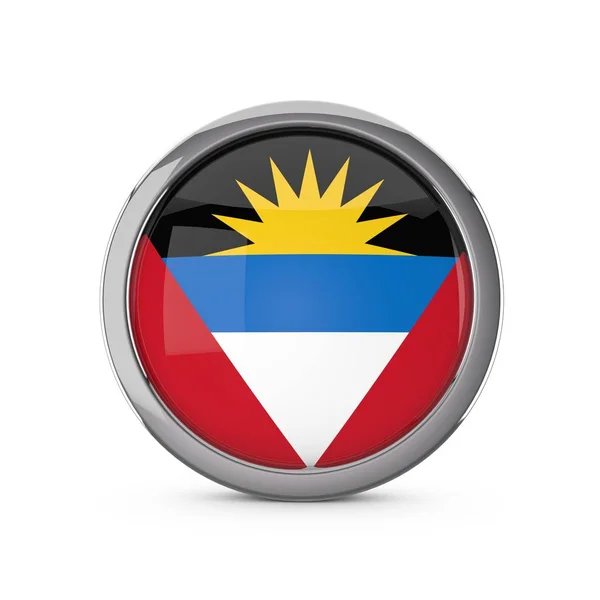 Η εθνική σημαία της Αντίγκουα και Μπαρμπούντα σε σχήμα γυαλιστερό σε κύκλο με — Φωτογραφία Αρχείου