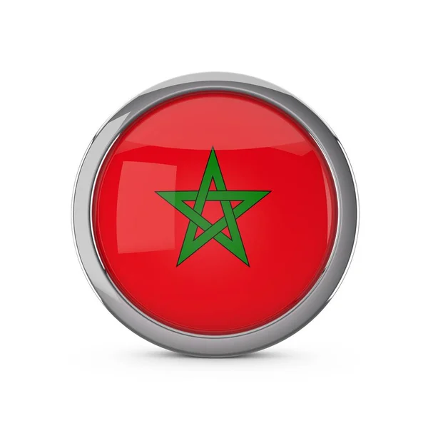 Bendera nasional Maroko dalam bentuk lingkaran berkilau dengan bingkai krom — Stok Foto