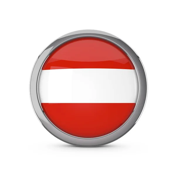Österrikes nationella flagga i en blank cirkelform med kromad ram — Stockfoto