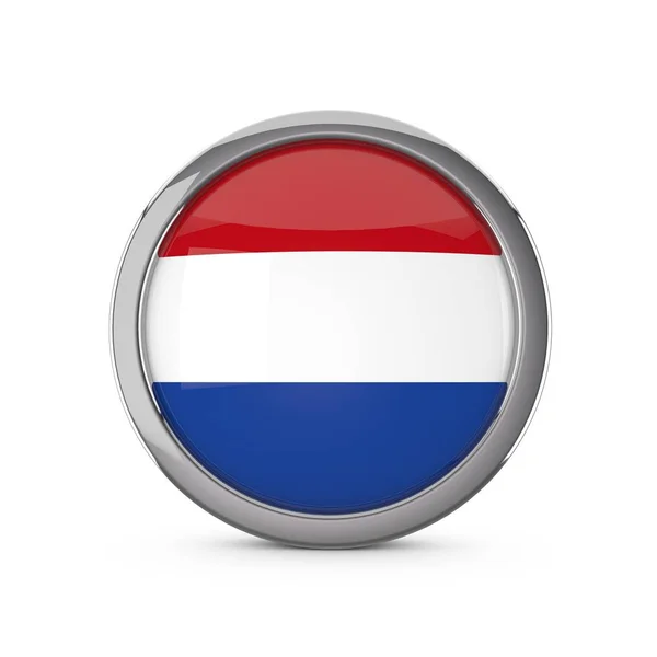 Netherlands national flag in a glossy circle shape with chrome f — Stock Photo, Image