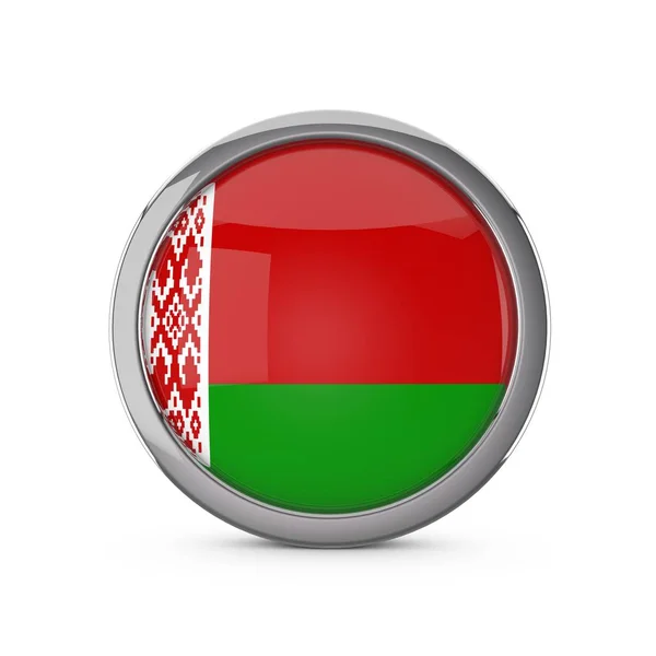 クロムフレーム付き光沢のある円の形をしたベラルーシ国旗 — ストック写真