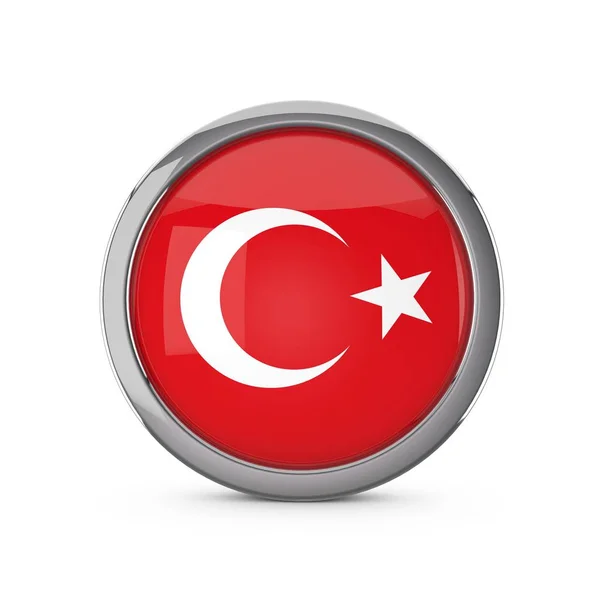 Drapeau national de Turquie en forme de cercle brillant avec cadre chromé . — Photo