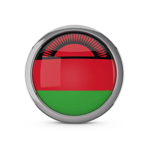 马拉维国旗在光泽的圆形与镀铬框架. — 图库照片