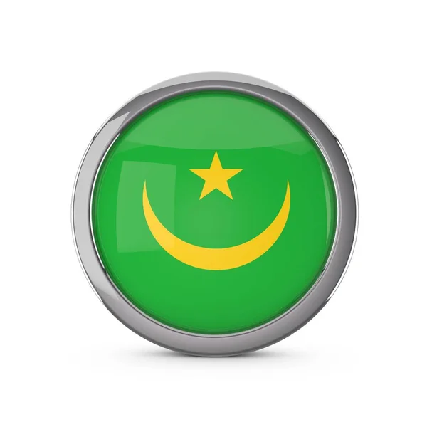 Mauritánská vlajka ve tvaru lesklého kruhu s chromovanými fr — Stock fotografie
