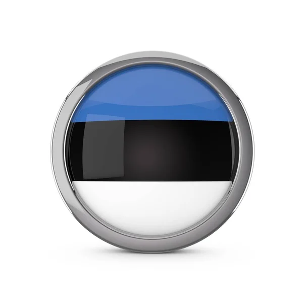 크롬 프레임광택 원 모양의 에스토니아 국기 — 스톡 사진