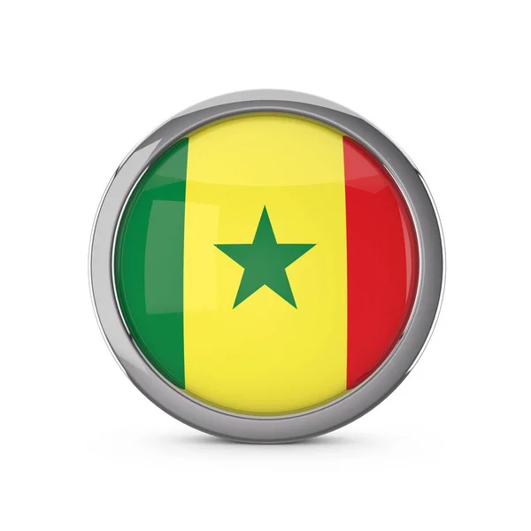 Senegal national flag in a glossy circle shape with chrome frame — Stock Photo, Image