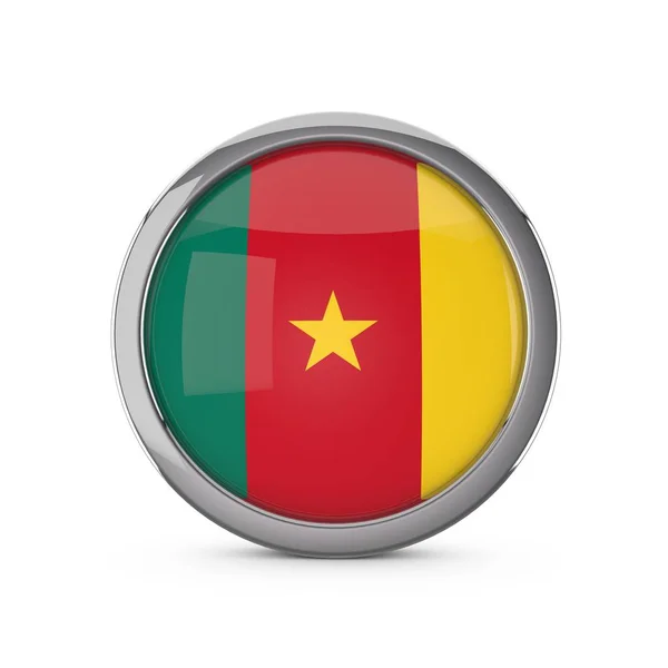 Bandera nacional de Camerún en forma de círculo brillante con fram cromado —  Fotos de Stock