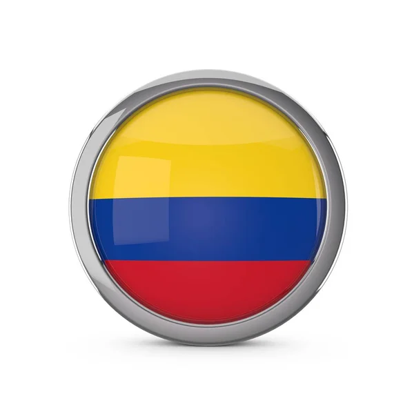 Colombia nationale vlag in een glanzende cirkel vorm met chroom Fram — Stockfoto