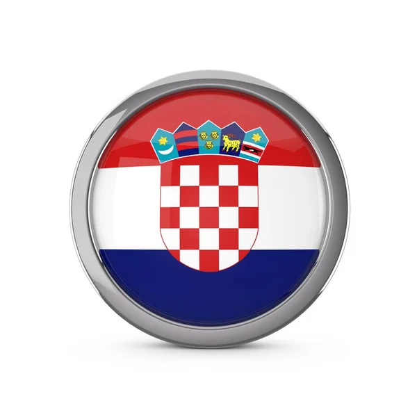 Bandera nacional de Croacia en forma de círculo brillante con marco cromado — Foto de Stock