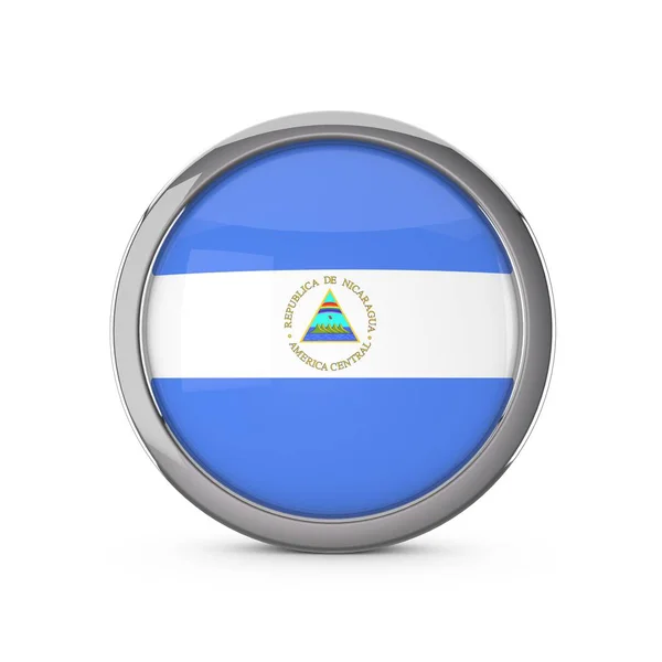 Nicaragua national flag in a glossy circle shape with chrome fra — Stock Photo, Image