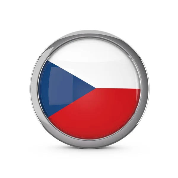 Czech Republic national flag in a glossy circle shape with chrom — Stock Photo, Image