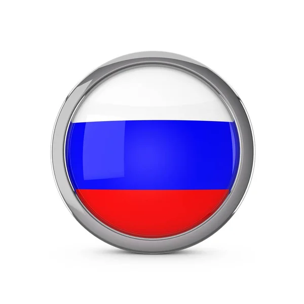 Bandera nacional de Rusia en forma de círculo brillante con marco de cromo . —  Fotos de Stock
