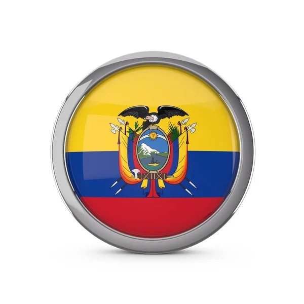 Bandera Nacional de Ecuador en forma de círculo brillante con marco cromado — Foto de Stock