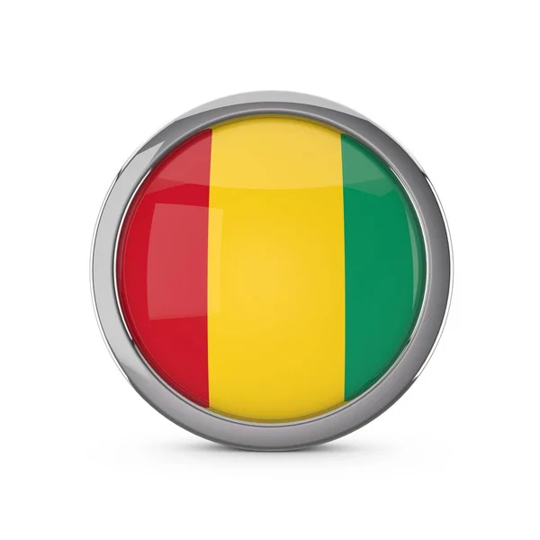 Guineai nemzeti zászló fényes kör alakú, króm kerettel. — Stock Fotó
