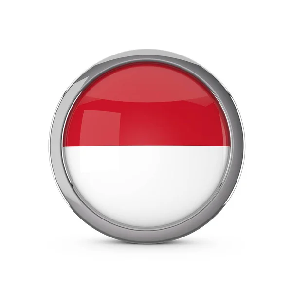 Государственный флаг Индонезии в блестящей форме круга с хромированным фра — стоковое фото