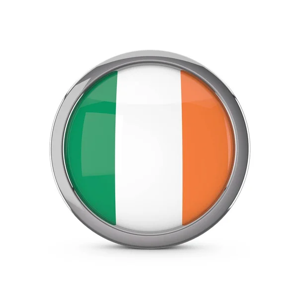Irische Nationalflagge in glänzender Kreisform mit Chromrahmen — Stockfoto