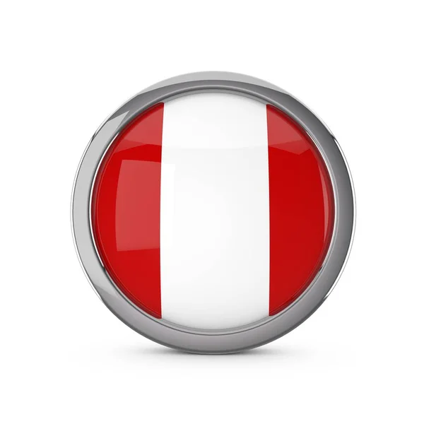 크롬 프레임광택 원 모양의 페루 국기. 3 — 스톡 사진