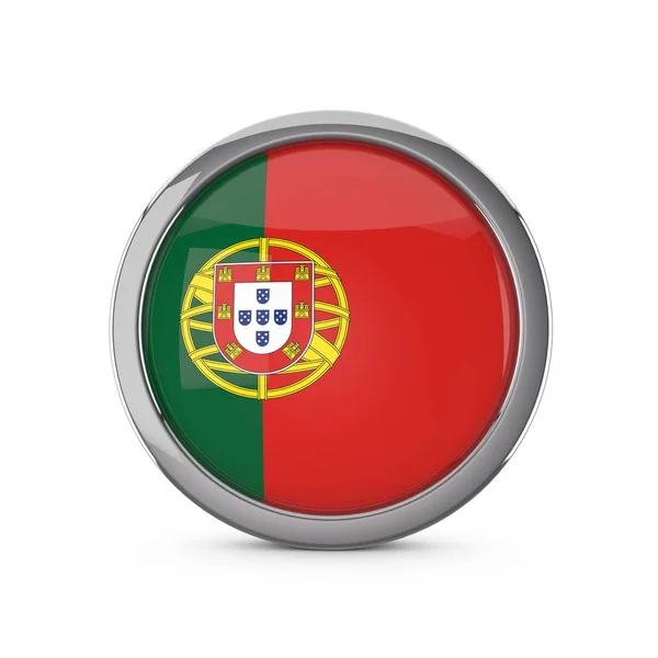 Государственный флаг Португалии в глянцевой форме круга с хромированным фрамом — стоковое фото