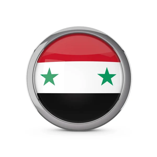 Drapeau national syrien en forme de cercle brillant avec cadre chromé . — Photo