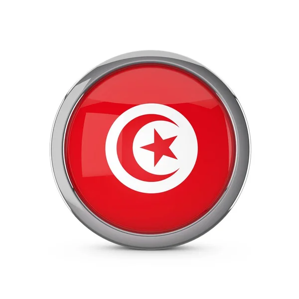 Bandeira nacional da Tunísia em forma de círculo brilhante com moldura cromada — Fotografia de Stock
