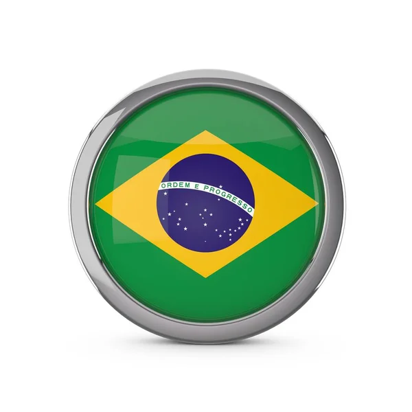 Bandeira nacional do Brasil em forma de círculo brilhante com moldura cromada . — Fotografia de Stock