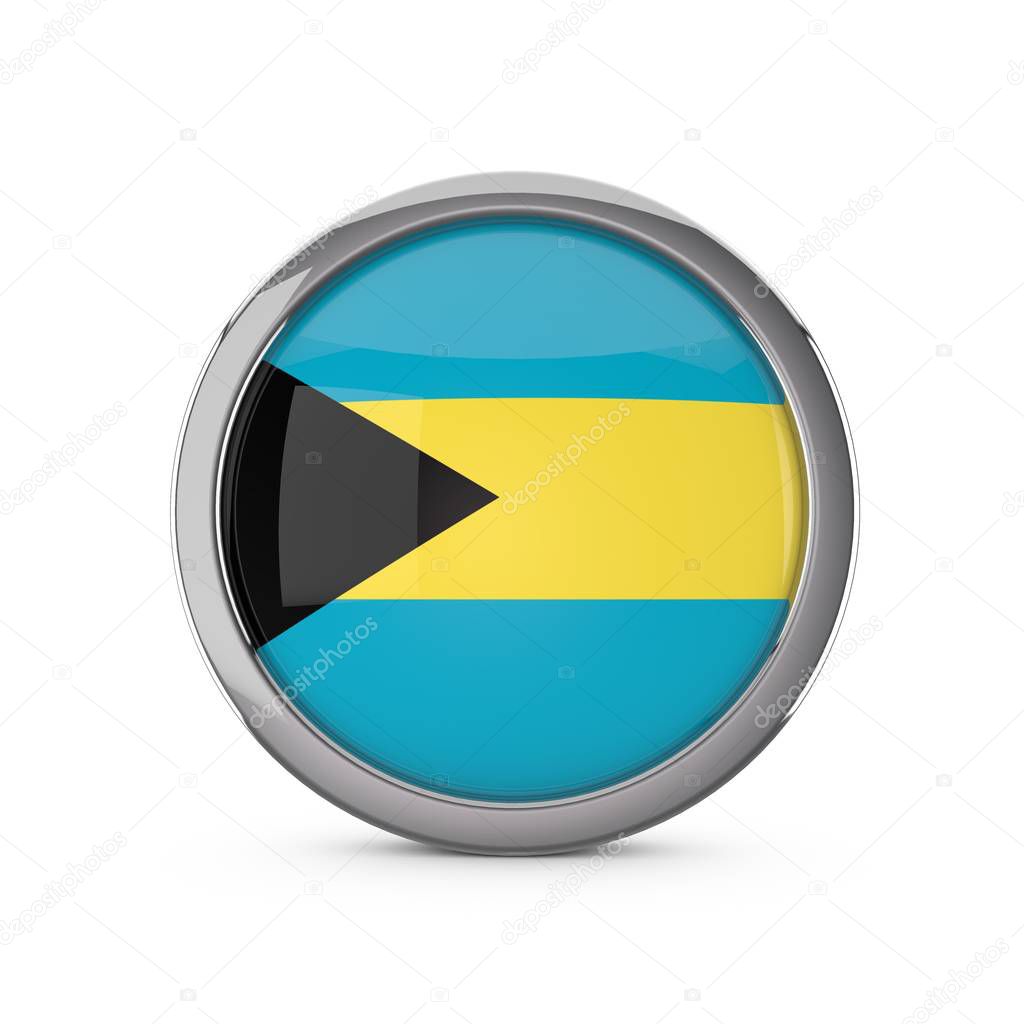 Bahamas national flag in a glossy circle shape with chrome frame
