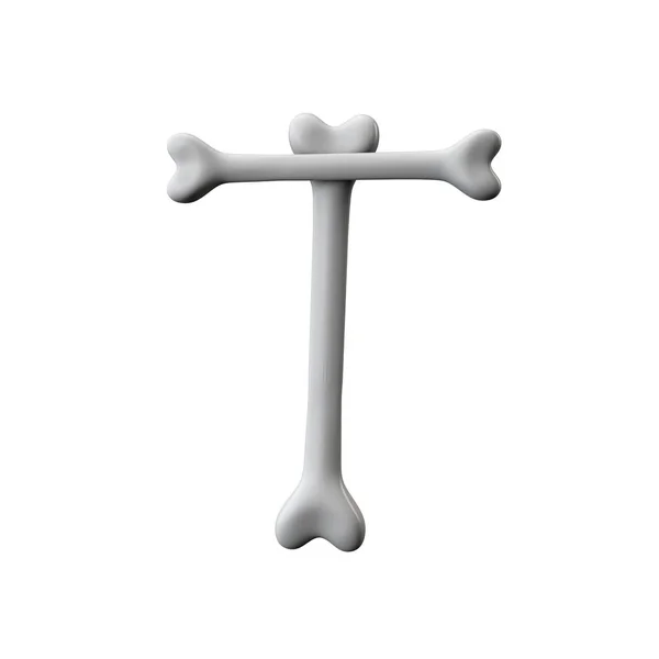 Letter T bone font. Halloween alphabet letter. 3D Rendering — Stock Photo, Image