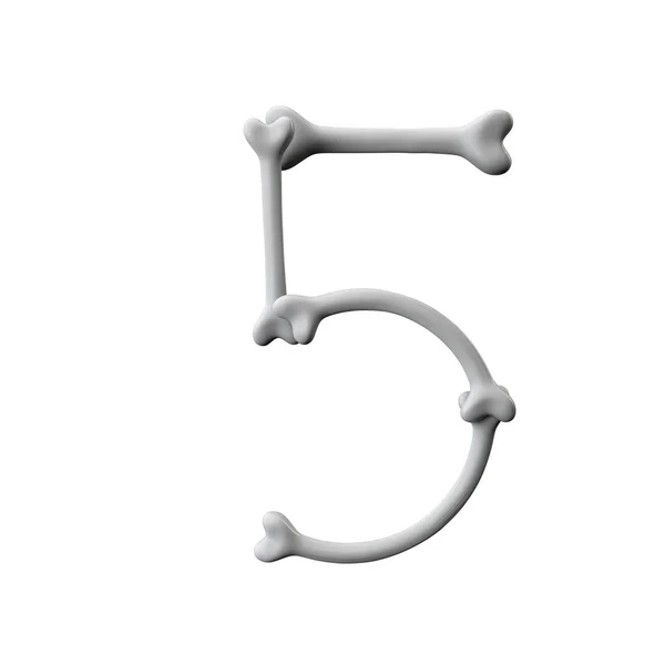 숫자 5 뼈 글꼴입니다. 할로윈 알파벳 문자입니다. 3D 렌더링 — 스톡 사진
