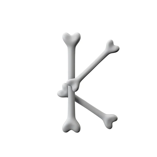 Lettera K bone font. Lettera dell'alfabeto di Halloween. Rendering 3D — Foto Stock