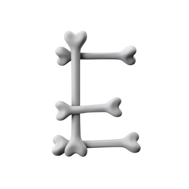 E harfi kemik yazı tipi. Cadılar Bayramı alfabesi harfi. 3d Rendering