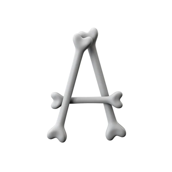 Lettera A bone font. Lettera dell'alfabeto di Halloween. Rendering 3D — Foto Stock