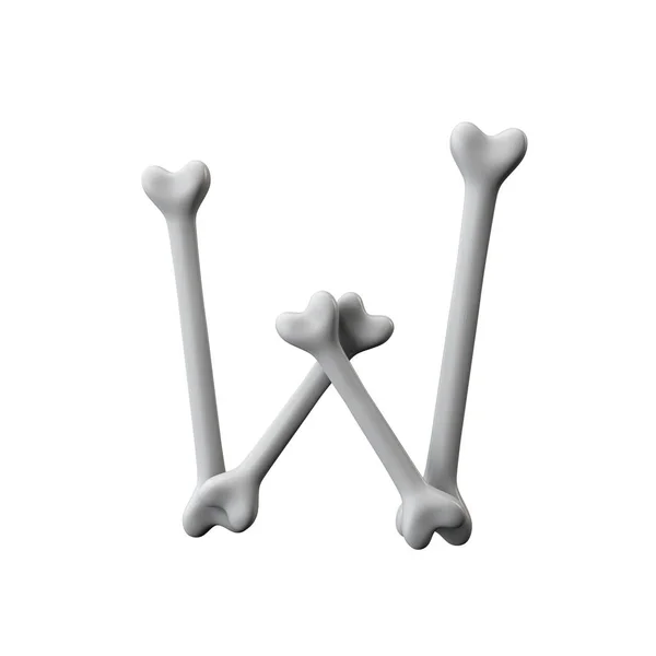 Lettera W bone font. Lettera dell'alfabeto di Halloween. Rendering 3D — Foto Stock