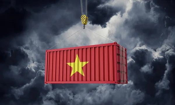 越南贸易集装箱悬挂在乌云上。3d 渲染 — 图库照片