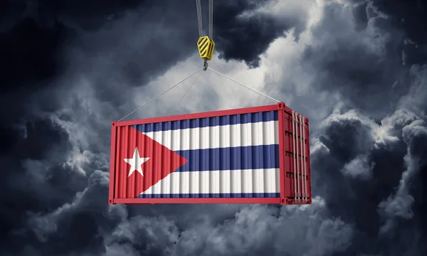 Obchod s nákladem na Kubě visící proti tmavým mračům. prostorové vykreslení — Stock fotografie