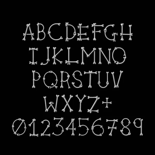 Halloween bone alphabet font letters and numbers. Renderização 3D — Fotografia de Stock