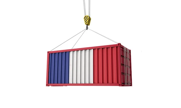 France flag cargo trade container hanging from a crane. 3D Render — Stock Photo, Image