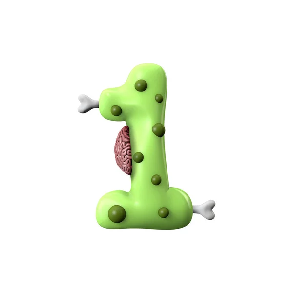 Zombi ábécé 1-es szám. Halloween betűtípus. 3D renderelés — Stock Fotó